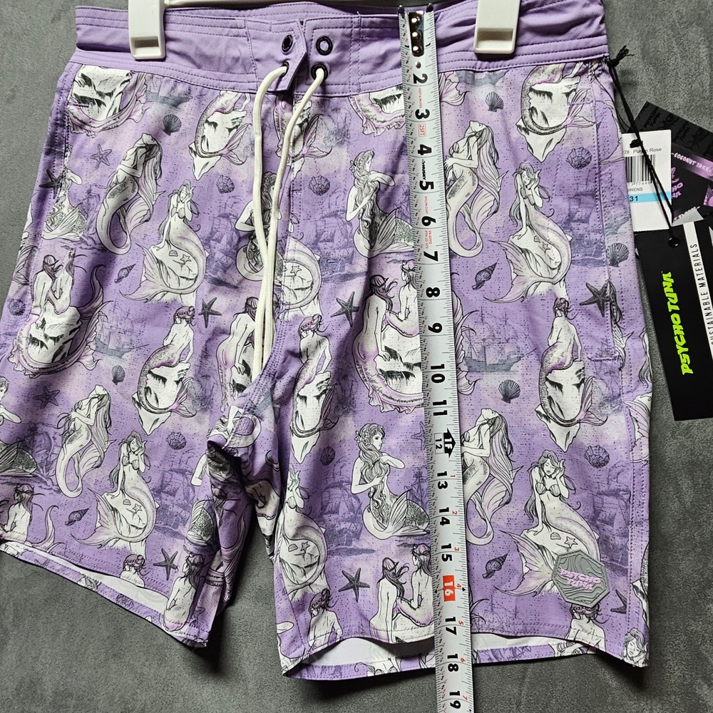 Psycho Tuna Sirens Mermaid Boardshorts Purple Rose Men's 31 PTYB0178 New - Picture 7 of 12